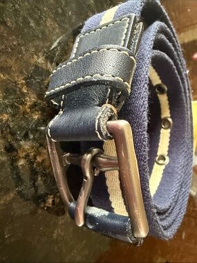 Coach Navy and Cream Canvas Belt with Leather Trim